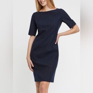 NWT $835 PAULE KA Navy Pinstripe Sheath Midi Dress 14 Plus